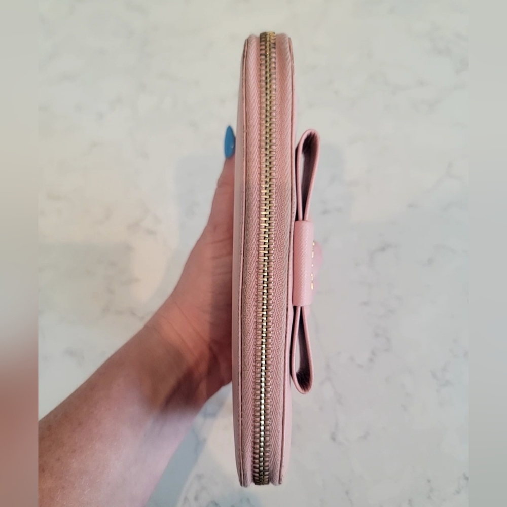 PRADA Long Saffiano Leather Wallet With Bow Pink - Picture 7 of 15